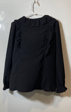 Load image into Gallery viewer, Loft Womens Black Swiss Dot Ruffle Long Sleeve Tie Neck Blouse Top Size Medium