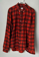 Load image into Gallery viewer, Lacoste Mens Orange Black Plaid Long Sleeve Collared Dress Shirt Size 42