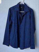 Load image into Gallery viewer, Hugo Boss Mens Blue Striped Cotton Long Sleeve Collared Button-Up Shirt Size L