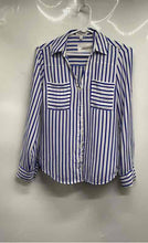 Load image into Gallery viewer, Express Womens Blue Striped Long Sleeve Slim Fit Portofino Button-Up Shirt Sz XS