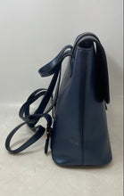 Load image into Gallery viewer, Le Poyel Womens Blue Leather Adjustable Strap Bottom Studs Flap Backpack
