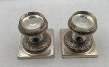 Load image into Gallery viewer, Set Of 2 Pcs Silver Color Metal Pillar Embossed Candle Holder Collectible