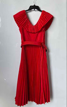 Load image into Gallery viewer, Motf Womens Red V-Neck Sleeveless Belted Pleated Midi A-Line Dress Size Large