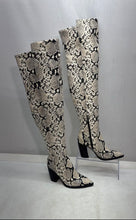 Load image into Gallery viewer, Vince Camuto Womens Cottara Black White Animal Print Over The Knee Boots Sz 6.5M