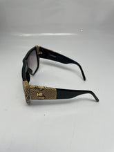 Load image into Gallery viewer, Harve Bernard Women's Black Sunglasses with Brown Snake Skin Details