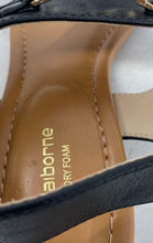 Load image into Gallery viewer, Liz Claiborne Womens Tiffin Black Gold Leather Block Heel Thong Sandals Size 5