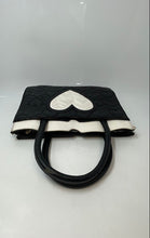 Load image into Gallery viewer, Betsey Johnson Womens Black And White Hearts Quilted Top Handle Satchel Bag