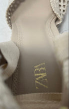 Load image into Gallery viewer, Zara Womens Beige Contrasting Ankle Tie Wedge Espadrille Sandals Size EU 37