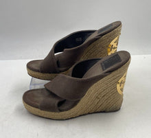 Load image into Gallery viewer, Authentic Tory Burch Womens Brown Wedge Espadrille Heels Size 10M Stained