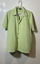 Load image into Gallery viewer, Alfani Mens Green Textured Grid Spread Collar Short Sleeve Button-Up Shirt Sz L
