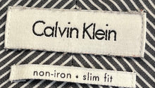 Load image into Gallery viewer, Calvin Klein Mens Gray White Pinstripe Slim Fit Dress Shirt Size 15.5 34/35