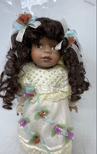 Load image into Gallery viewer, Collection Ivory Dress Ribbon Open Eyes Brown Hairs Fashion Porcelain Doll