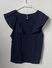 Load image into Gallery viewer, J.Crew Womens Navy Blue Round Neck Ruffle Keyhole Back Blouse Top Size Medium