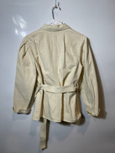 Load image into Gallery viewer, Zara Womens Beige Long Sleeve Collared Belted Button Front Denim Jacket Size M