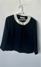 Load image into Gallery viewer, Tahari Womens Black Long Sleeve Round Neck Embellished Open Front Blazer Sz 12P
