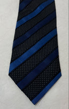 Load image into Gallery viewer, Angelino Mens Blue Black Printed Silk Adjustable Keeper Loop Designer Tie