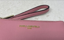 Load image into Gallery viewer, Karl Lagerfeld Womens Pink Leather Zipper Mini Travel Wristlet Wallet