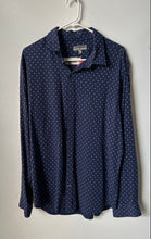 Load image into Gallery viewer, Express Mens Blue Printed Long Sleeve Collared Fitted Dress Shirt Size Large