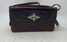Load image into Gallery viewer, Brighton Womens Brown Black Croc-Embossed Inner Pockets Zipper Crossbody Bag