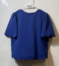 Load image into Gallery viewer, Express Womens Blue Short Sleeve Scalloped Hem Keyhole Blouse Top Size Small