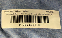 Load image into Gallery viewer, Michael Kors Mens Blue Printed Long Sleeve Slim Fit Button-Up Shirt Size XL