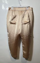 Load image into Gallery viewer, Express Womens Champagne Satin Flat Front High-Rise Cargo Pants Sz 12S With Tags