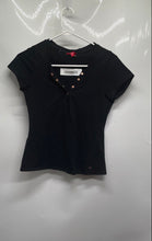 Load image into Gallery viewer, Guess Womens Black Short Sleeve Henley Neck Stretch Blouse Top Size M