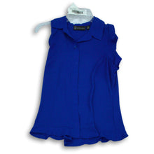 Load image into Gallery viewer, New York Company Womens Blue Sleeveless Button Front Ruffle Hem Blouse Top Sz XS