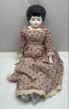 Load image into Gallery viewer, Blue Black Eyes Pink Floral Dress Classic Collectible Toy Ceramic Doll