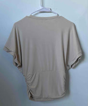 Load image into Gallery viewer, Express Womens Beige Short Sleeve Crew Neck Ruched Pullover Blouse Top Size XS