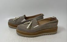 Load image into Gallery viewer, Michele Lopriore Womens Cassidy Beige Gold Glitter Tassel Loafer Shoes Size 37.5