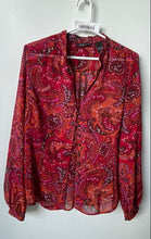 Load image into Gallery viewer, New York & Company Womens Red Paisley Long Sleeve Sheer Blouse Top Size L