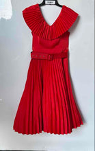 Load image into Gallery viewer, Motf Womens Red V-Neck Sleeveless Belted Pleated Midi A-Line Dress Size Large