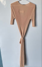 Load image into Gallery viewer, Zara Womens Peach Ribbed Knit V-Neck Button Front Slit Tie Waist Maxi Dress Sz L