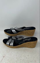 Load image into Gallery viewer, Onex Womens Black Silver Leather Criss Cross Wedge Slip-On Slide Sandals Size 9