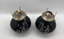 Load image into Gallery viewer, Set Of 2 Vintage Kaadan Ltd Black Floral Glass Hand Painted Oil Lamps