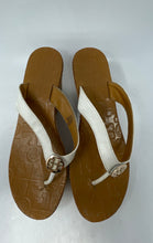 Load image into Gallery viewer, Authentic Tory Burch Womens White Brown Wedge Thong Sandals Size 6M Damaged