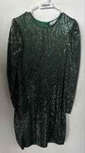 Load image into Gallery viewer, Zara Womens Green Sequin Puff Sleeve Round Neck Back Zip Mini Dress Size Large