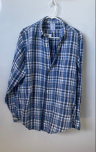 Load image into Gallery viewer, Brooks Brothers Mens Blue White Plaid Linen Slim Fit Button-Up Shirt Size L