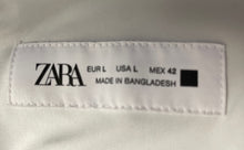 Load image into Gallery viewer, Zara Mens White Blue Striped Spread Collar Short Sleeve Button-Up Shirt Size L
