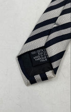 Load image into Gallery viewer, Gianni Viera Mens White Silver-Tone Striped Silk Keeper Loop Pointed Tie