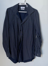 Load image into Gallery viewer, Calvin Klein Mens Blue Printed Cotton Long Sleeve Dress Shirt Size L 16 34/35