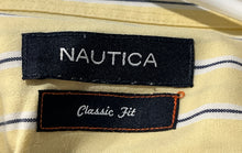 Load image into Gallery viewer, Nautica Mens Yellow Striped Long Sleeve Collared Classic-Fit Dress Shirt Size 17