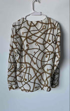 Load image into Gallery viewer, Michael Kors Womens White Gold Chain Print Long Sleeve 1/2 Zip Blouse Top Size 6