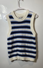 Load image into Gallery viewer, Loft Womens Blue Striped Crew Neck Ribbed Hem Pullover Vest Sweater Size M