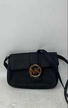 Load image into Gallery viewer, Michael Kors Womens Black Textured Leather Adjustable Strap Flap Crossbody Bag