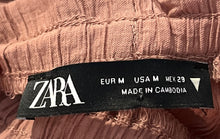 Load image into Gallery viewer, Zara Womens Pink Crinkle Drawstring Wide-Leg Trouser Pants Size Medium