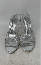 Load image into Gallery viewer, Aldo Womens Silver-Tone Leather Open Toe Stiletto Heel Slingback Sandals Size 38