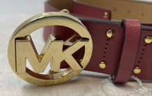Load image into Gallery viewer, Michael Kors Womens 556000 Pink Leather Studded MK Buckle Adjustable Waist Belt