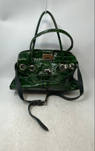 Load image into Gallery viewer, Vera Pelle Womens Dark Green Genuine Leather Croc-Embossed Satchel Bag